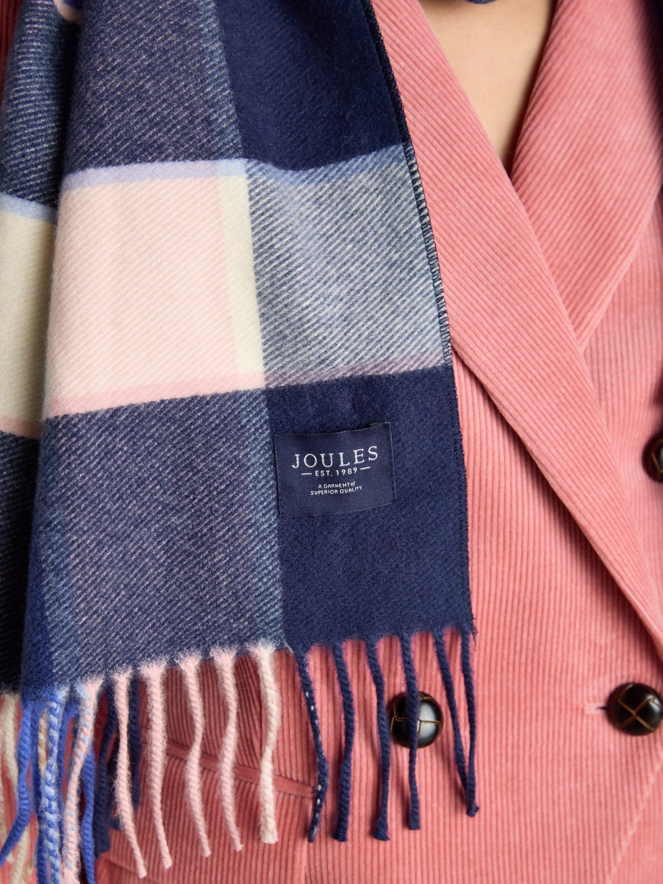 Product image 5 of 5, which shows Joules Langtree Gingham Scarf, Blue/Pink, One Size