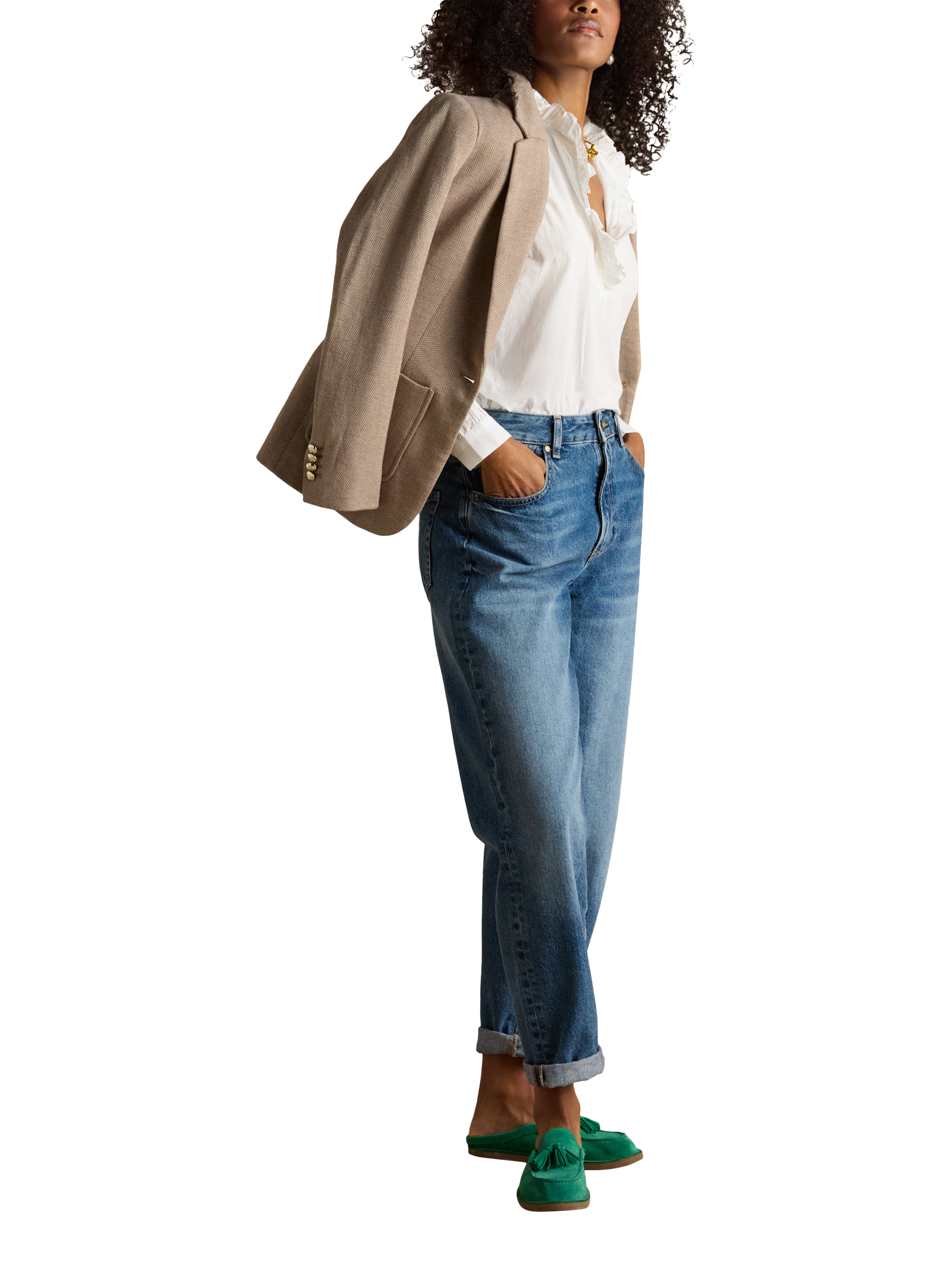 Product image 4 of 10, which shows Joules Herringbone Single Button Blazer, Tan Brown, 6