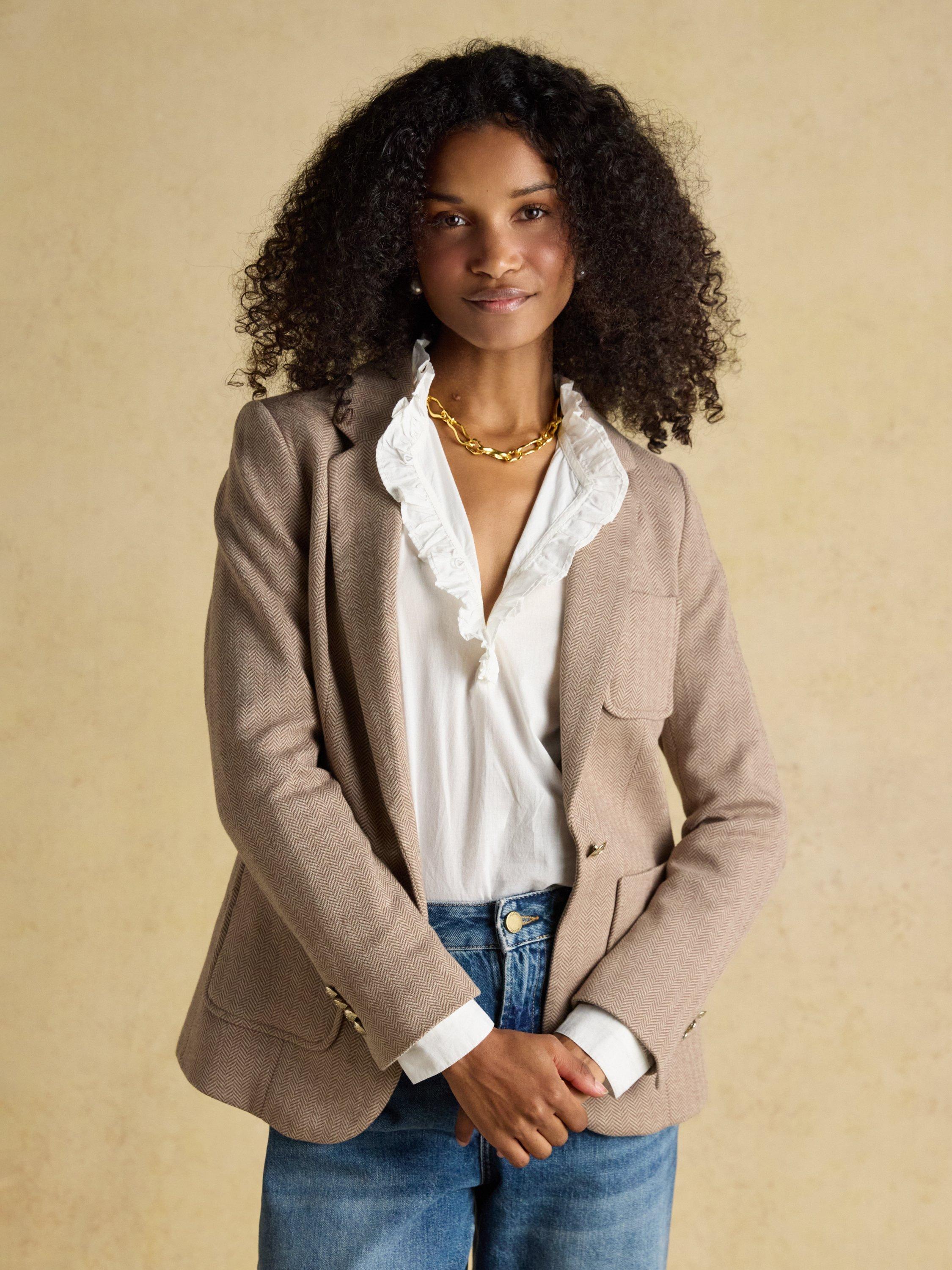 Product image 7 of 10, which shows Joules Herringbone Single Button Blazer, Tan Brown, 6