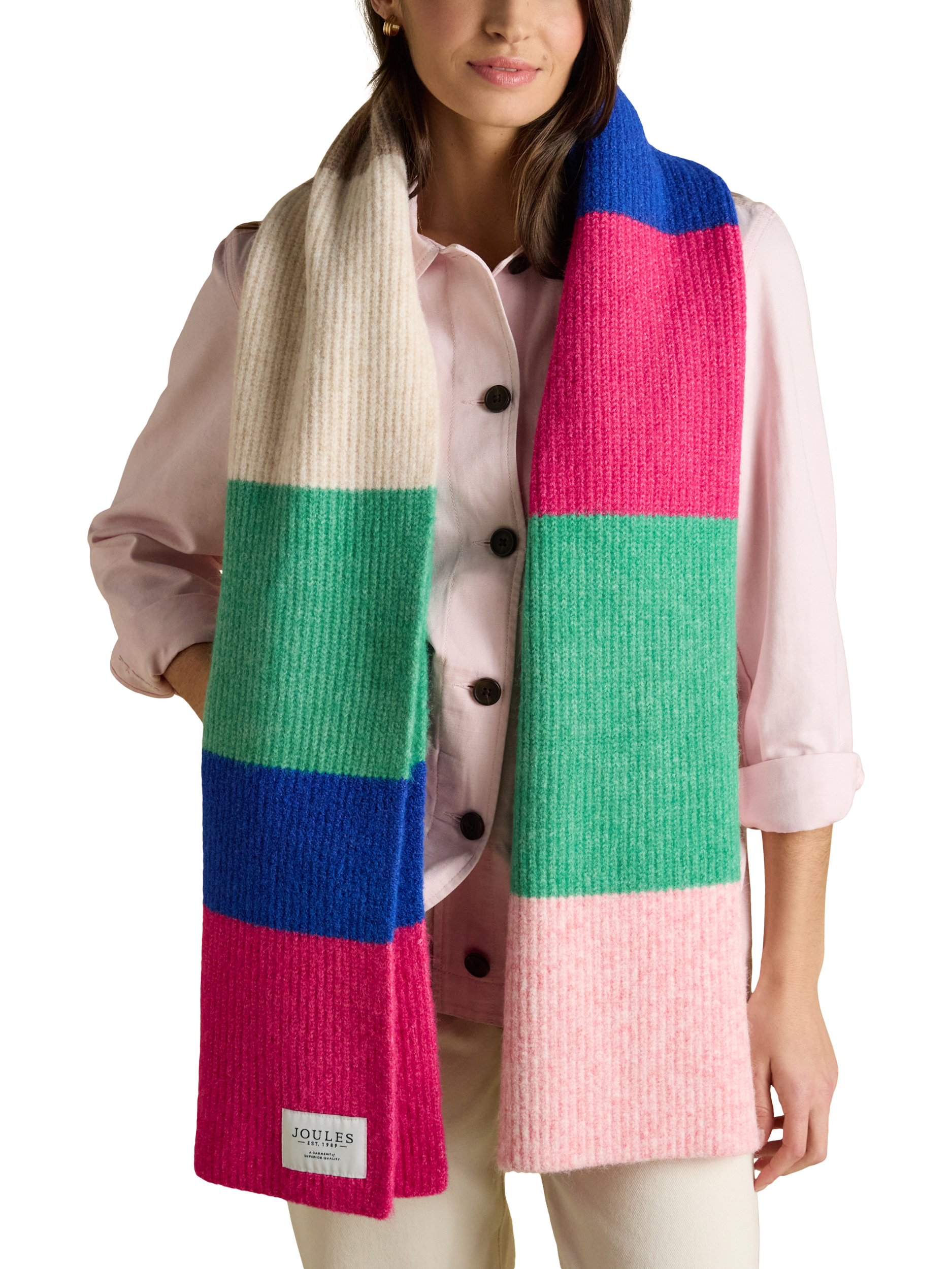 Product image 2 of 5, which shows Joules Caversham Block Stripe Scarf, Multi, One Size