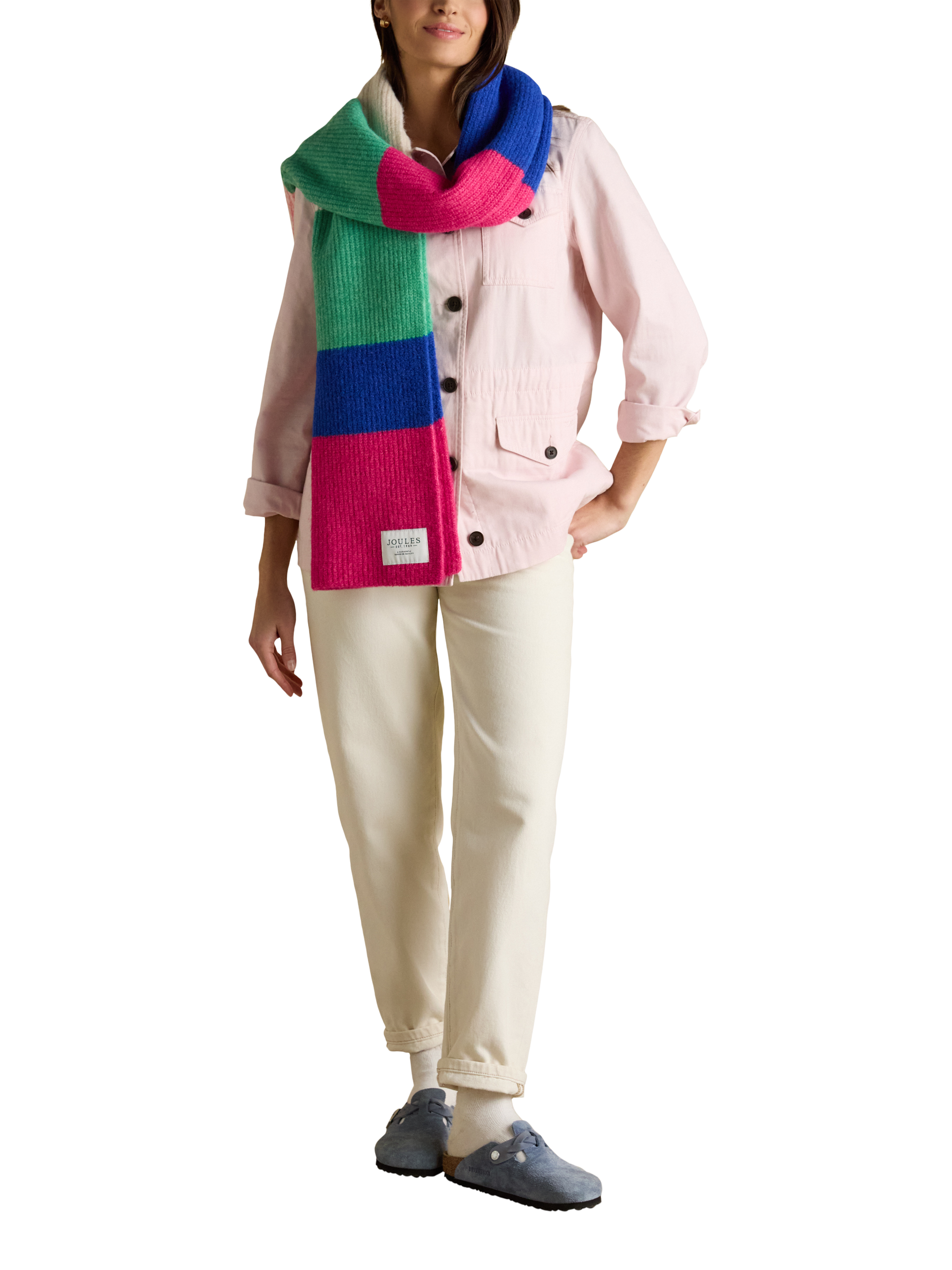 Product image 3 of 5, which shows Joules Caversham Block Stripe Scarf, Multi, One Size