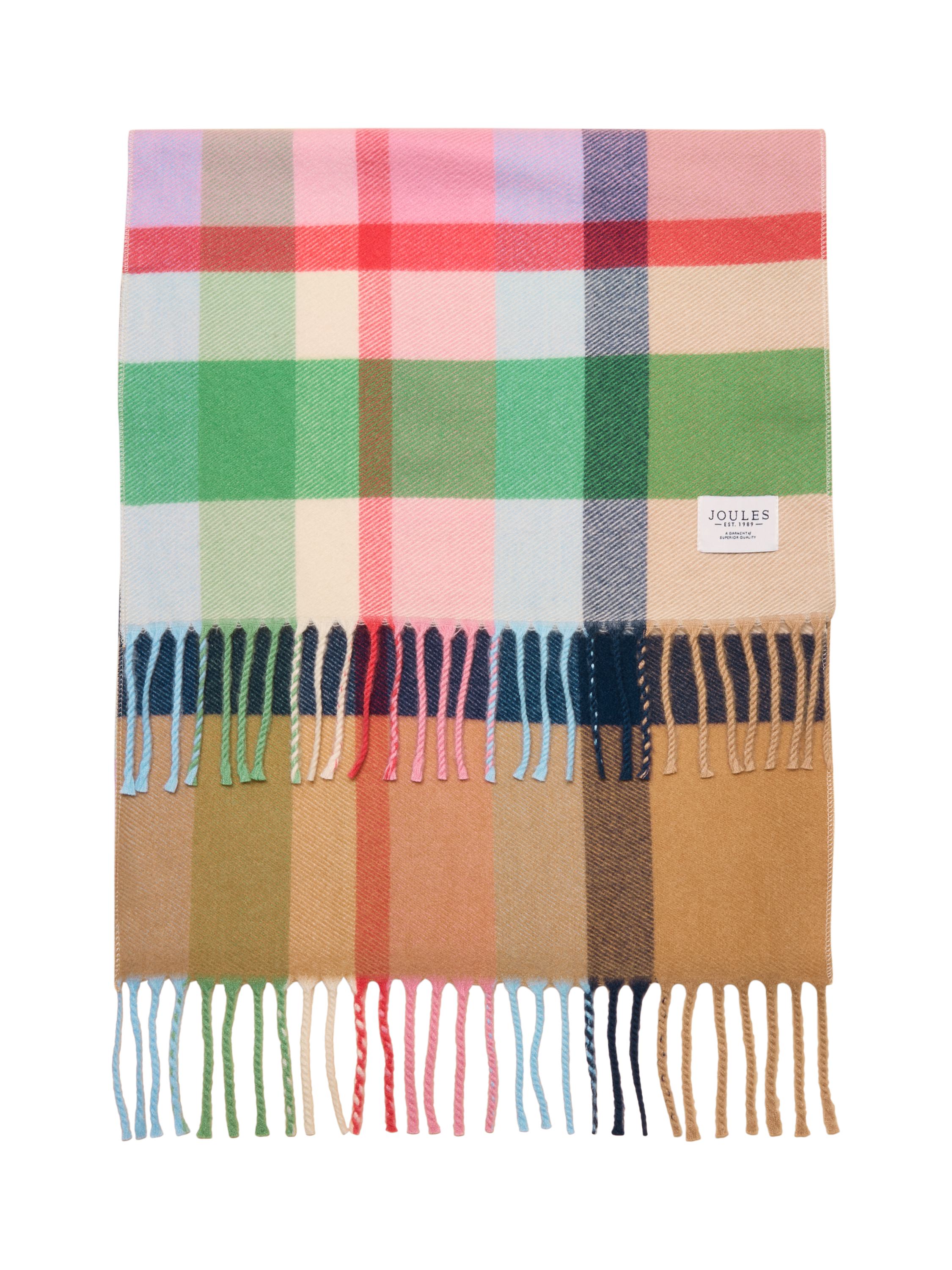 Product image 5 of 6, which shows Joules Langtree Check Scarf, Pink/Green, One Size