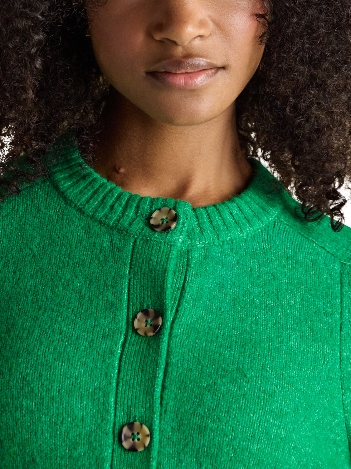 Product image 4 of 8, which shows Joules Crew Neck Relaxed Fit Cardigan, Green, XS