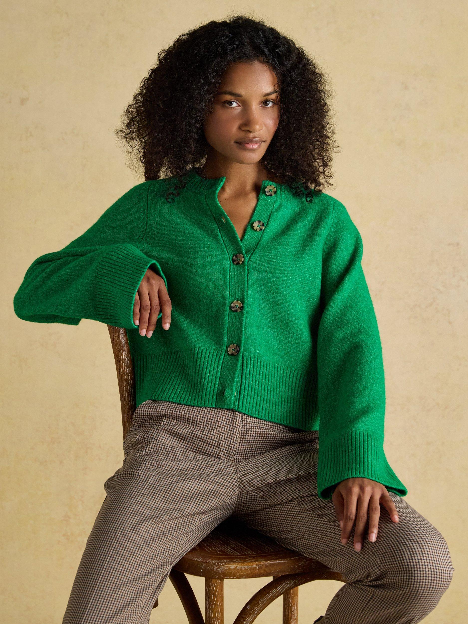 Product image 6 of 8, which shows Joules Crew Neck Relaxed Fit Cardigan, Green, XS