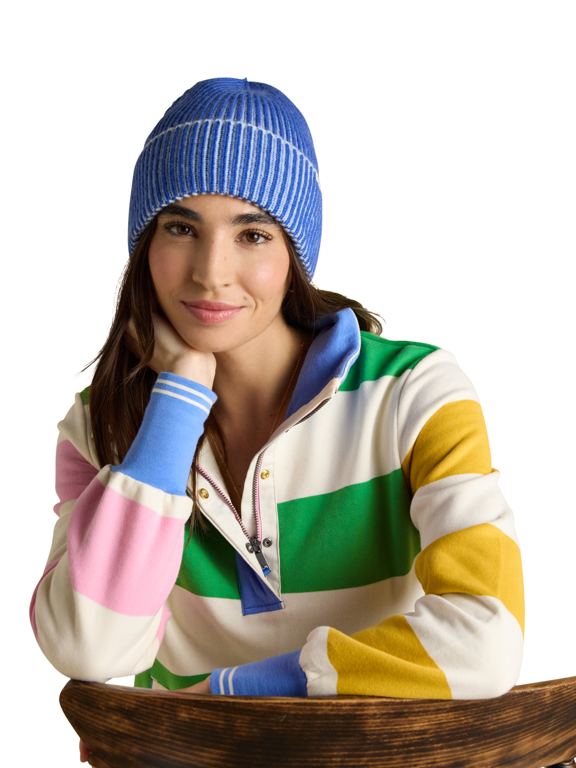 Product image 3 of 6, which shows Joules Plaited Beanie Hat, Blue, One Size