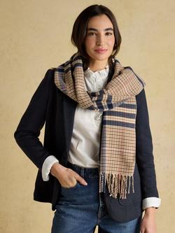 Joules Langtree Check Scarf, Cream/Navy - view 2, Cream/Navy