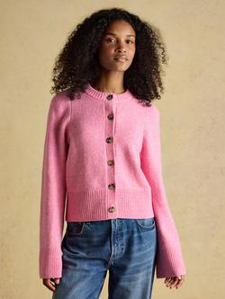 Joules Round Neck Relaxed Fit Cardigan, Pink, Pink