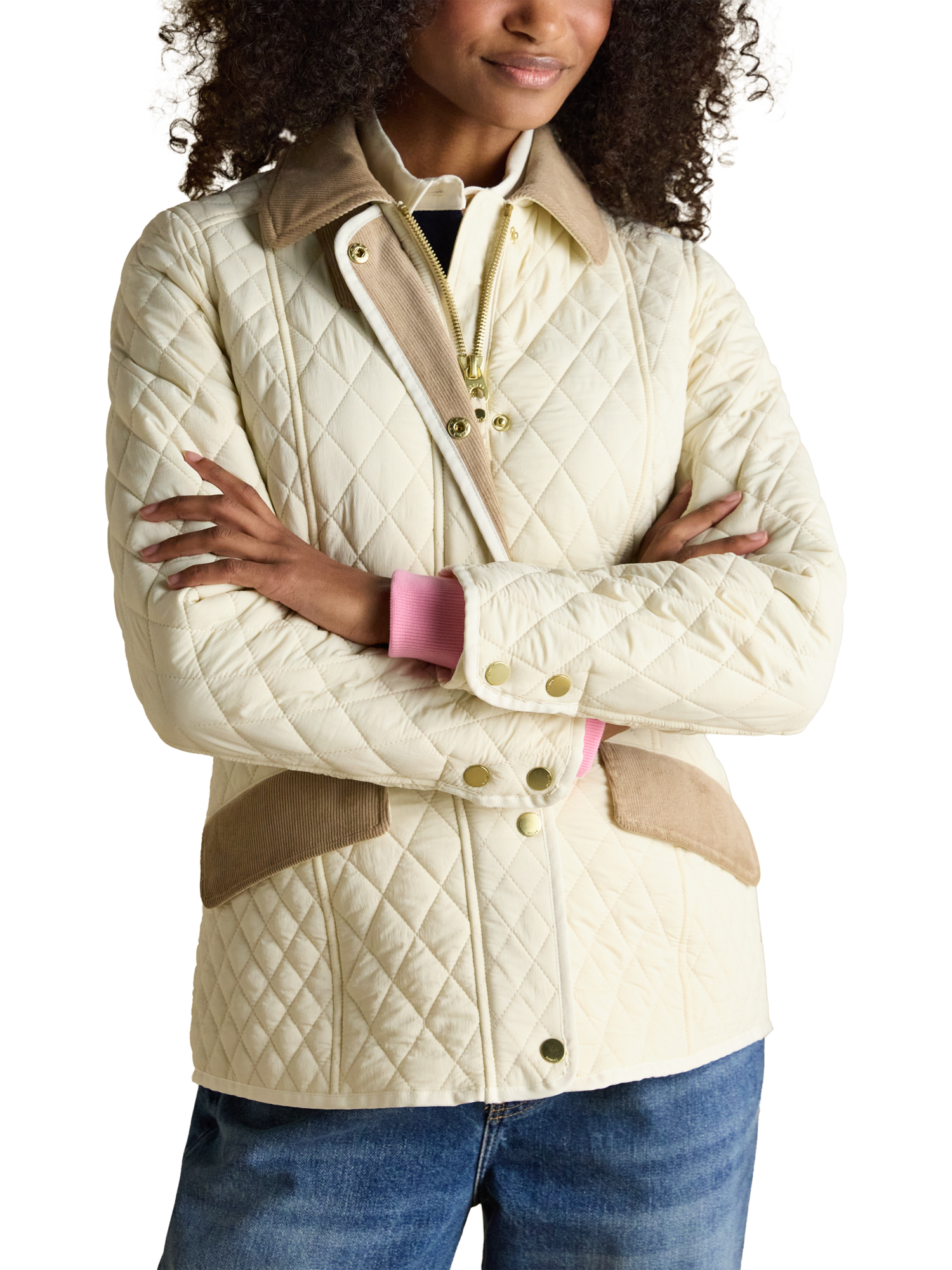 Product image 1 of 10, which shows Joules Highclere Quilted Showerproof Jacket, Neutral, 6