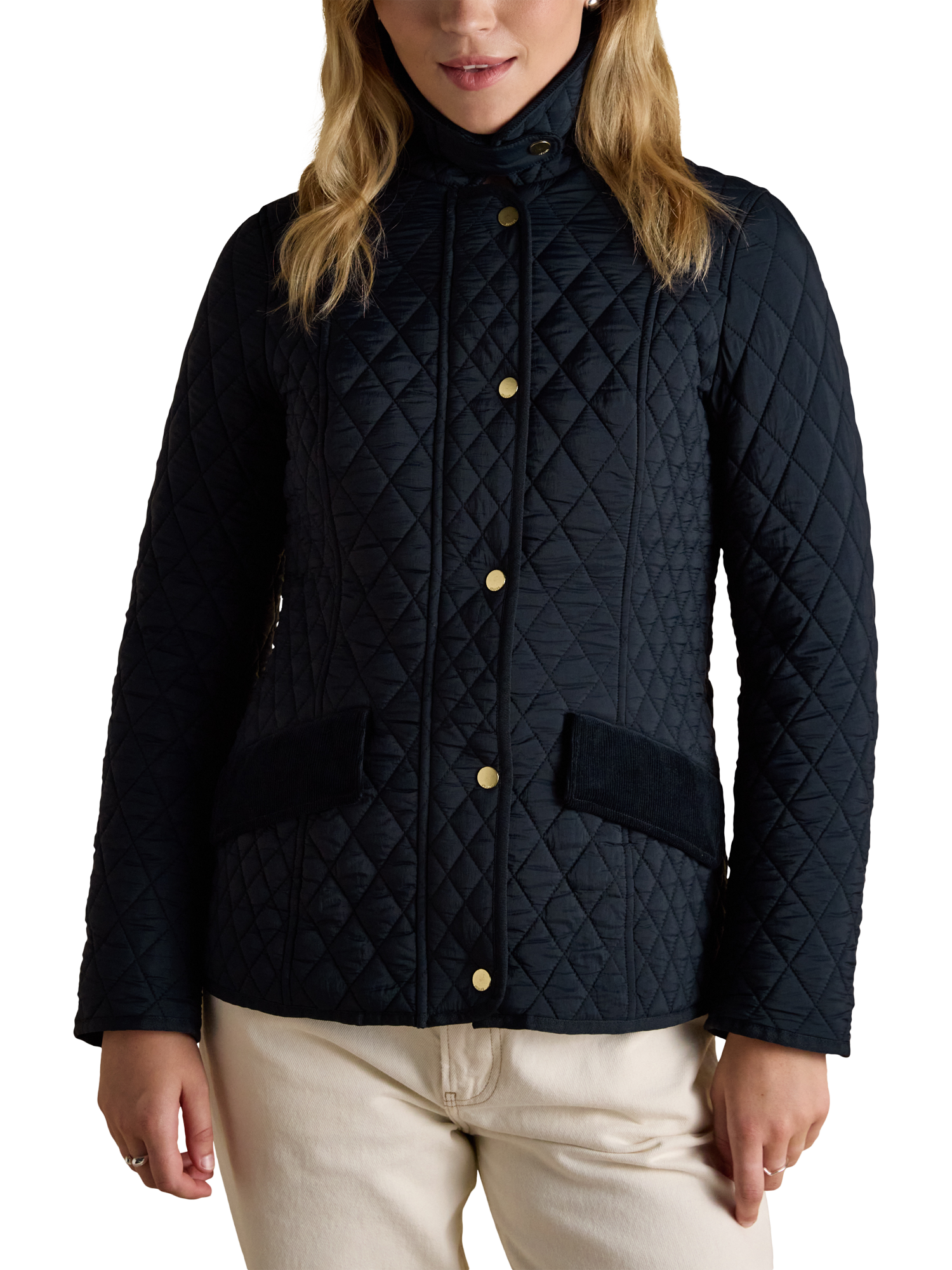 Product image 1 of 9, which shows Joules Highclere Quilted Showerproof Jacket, Navy, 6