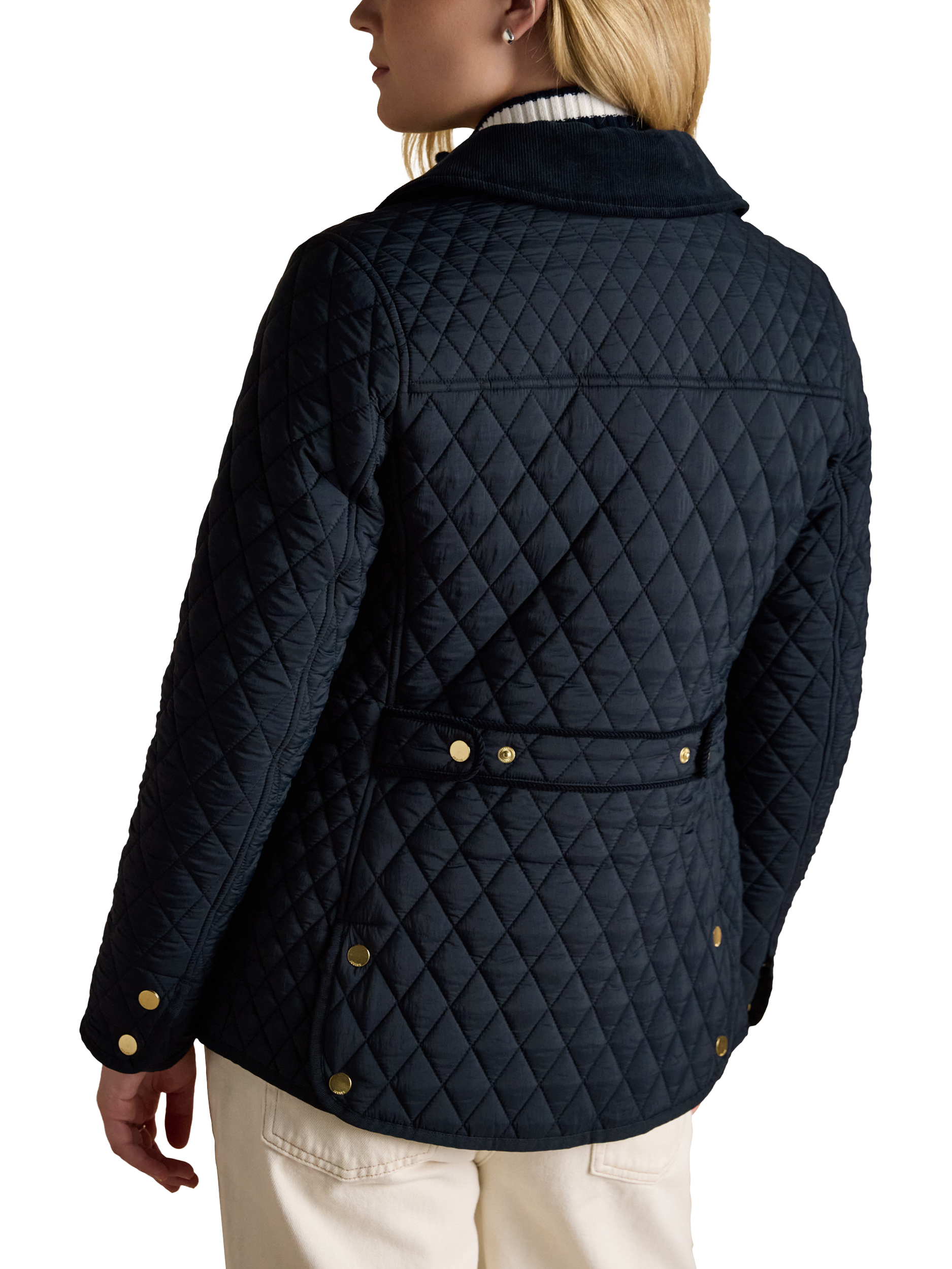 Product image 2 of 9, which shows Joules Highclere Quilted Showerproof Jacket, Navy, 6
