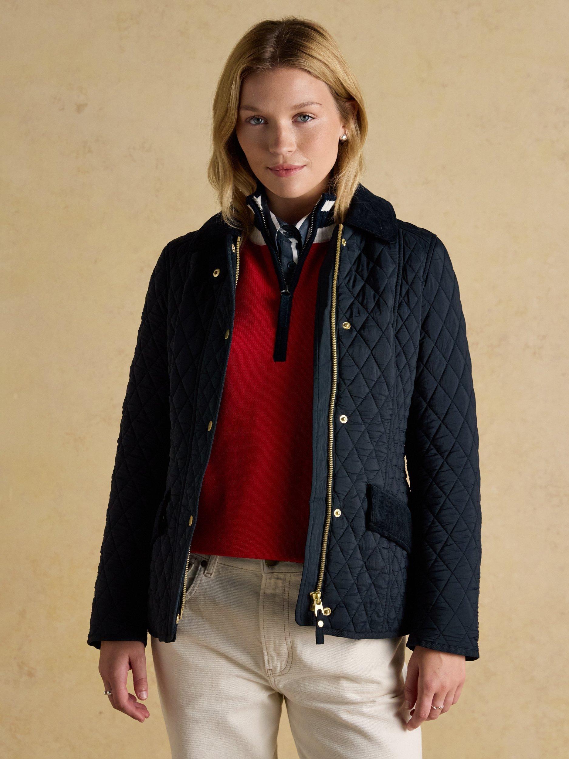 Product image 8 of 9, which shows Joules Highclere Quilted Showerproof Jacket, Navy, 6