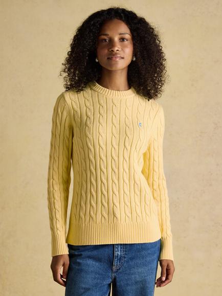 Joules Crew Neck Cable Knit Jumper, Yellow