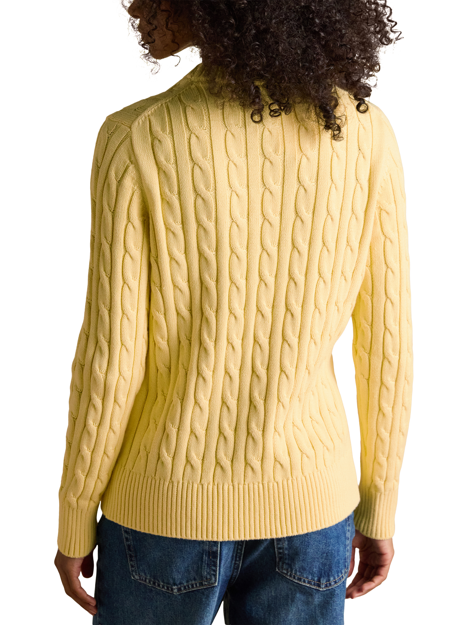 Product image 2 of 8, which shows Joules Crew Neck Cable Knit Jumper, Yellow, 6