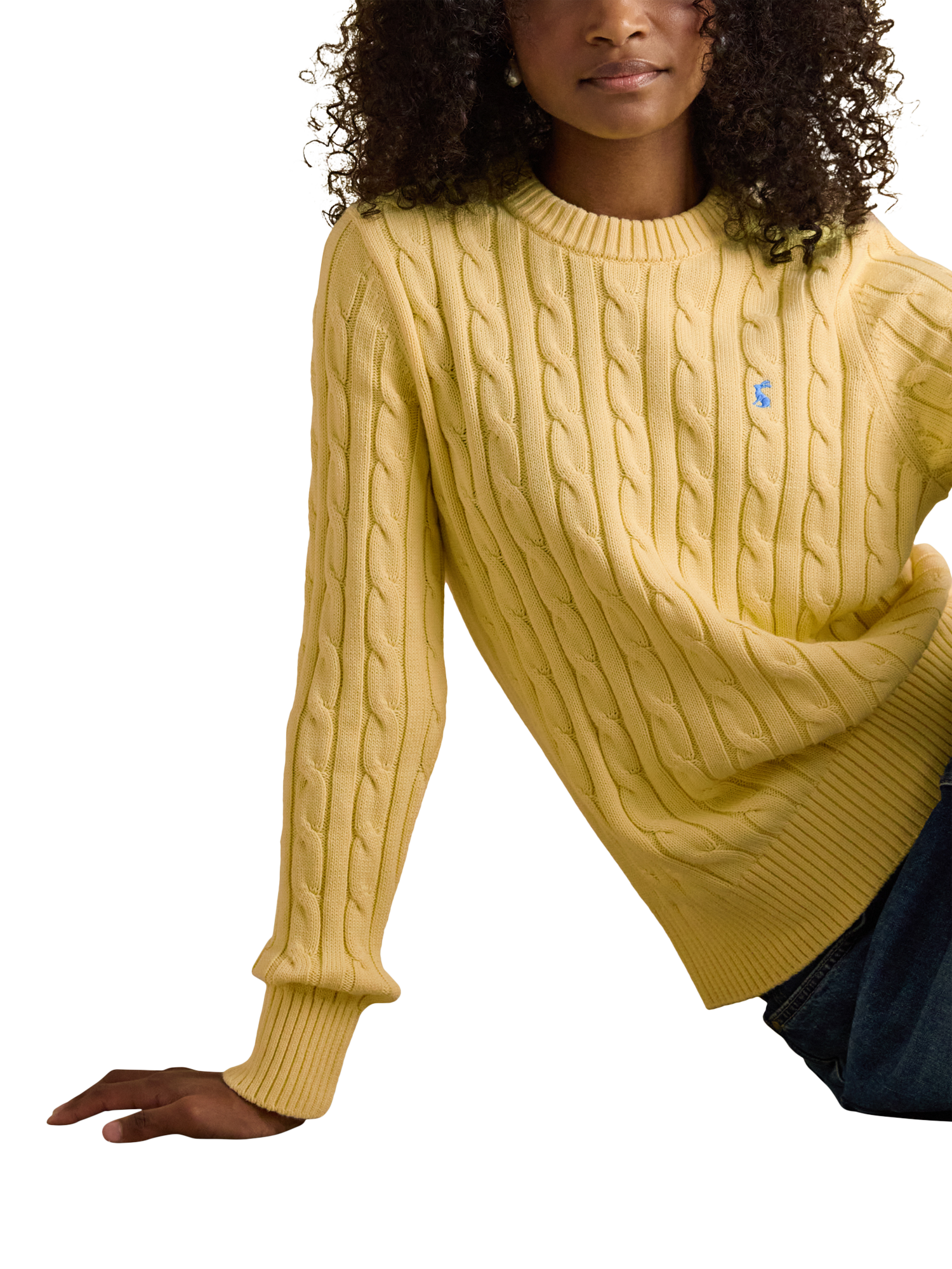 Product image 3 of 8, which shows Joules Crew Neck Cable Knit Jumper, Yellow, 6