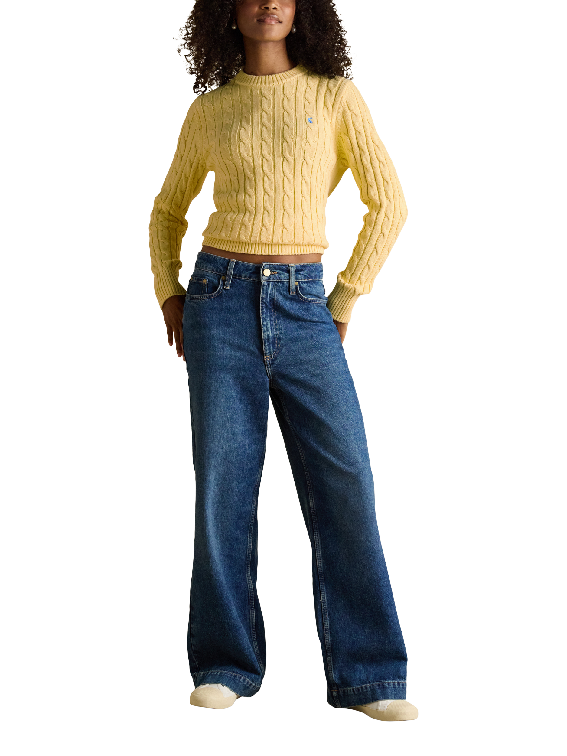 Product image 5 of 8, which shows Joules Crew Neck Cable Knit Jumper, Yellow, 6
