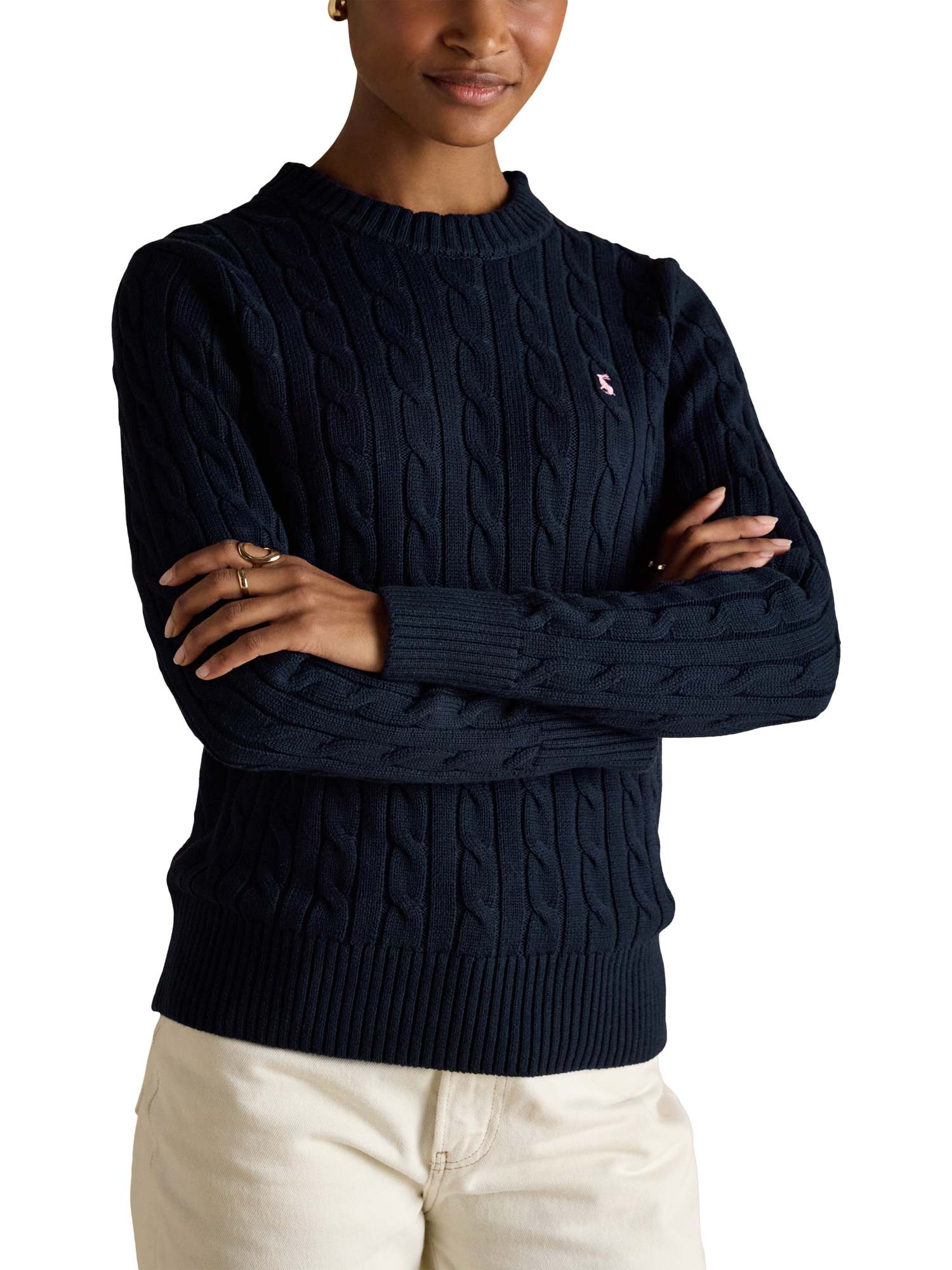Product image 1 of 7, which shows Joules Crew Neck Cable Knit Jumper, Navy, 6