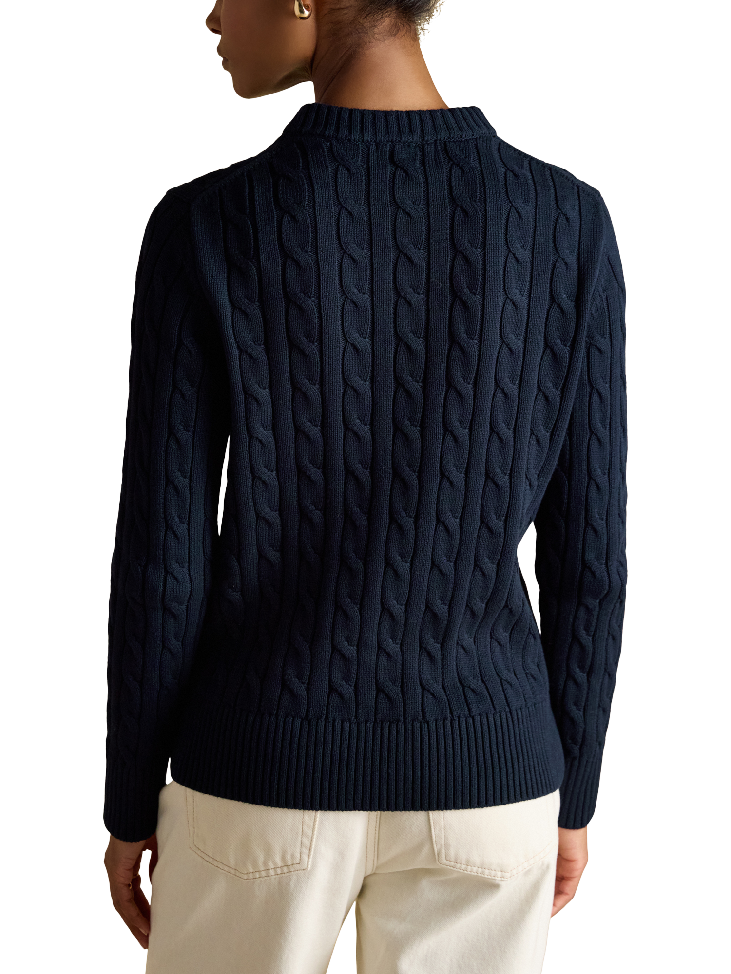 Product image 2 of 7, which shows Joules Crew Neck Cable Knit Jumper, Navy, 6