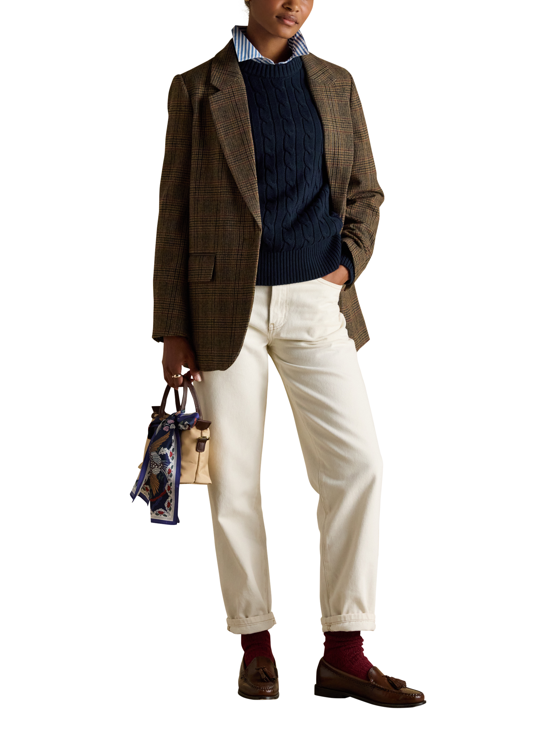 Product image 5 of 7, which shows Joules Crew Neck Cable Knit Jumper, Navy, 6