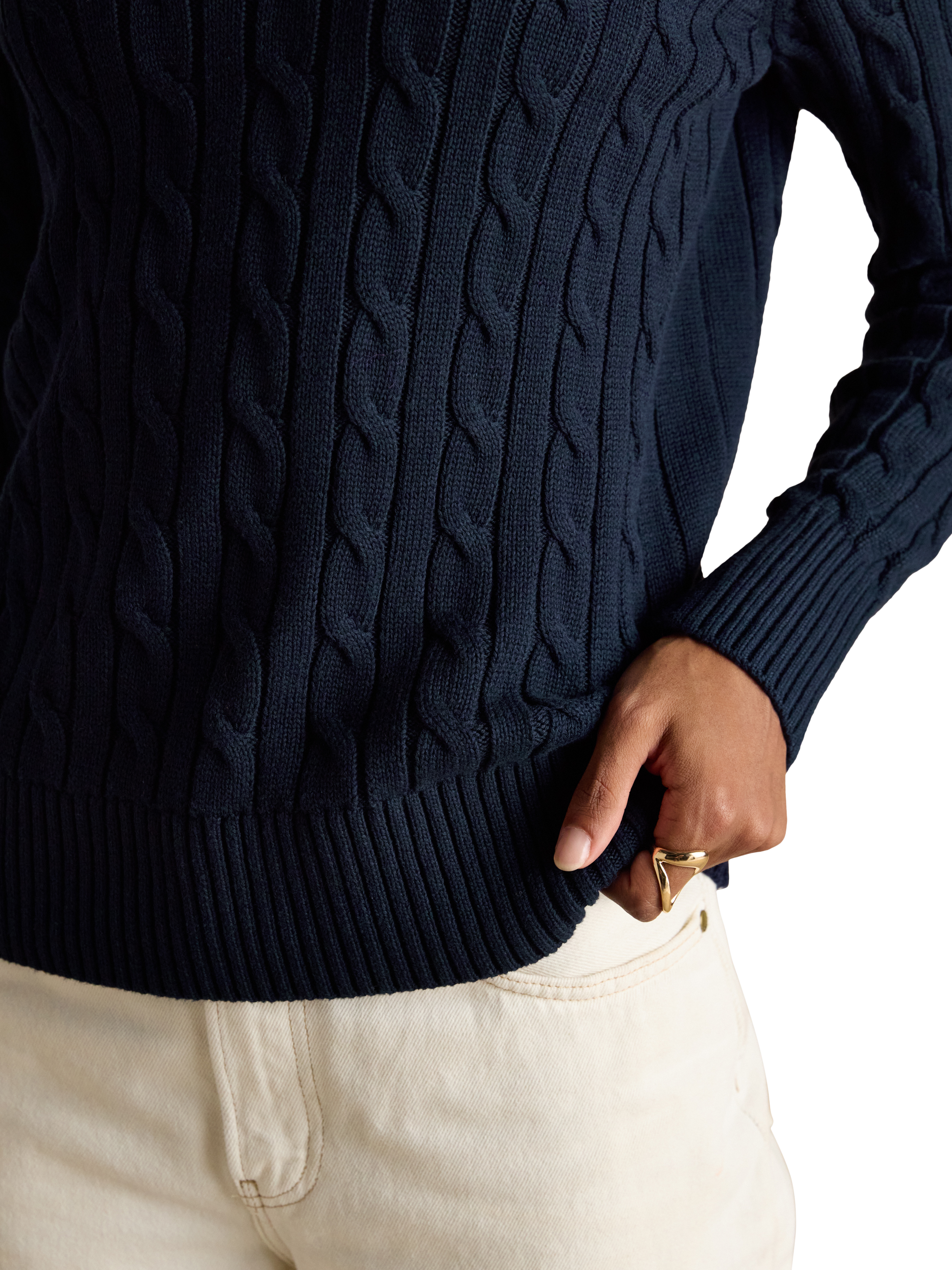 Product image 6 of 7, which shows Joules Crew Neck Cable Knit Jumper, Navy, 6