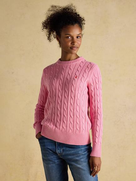 Joules Crew Neck Cable Knit Jumper, Pink