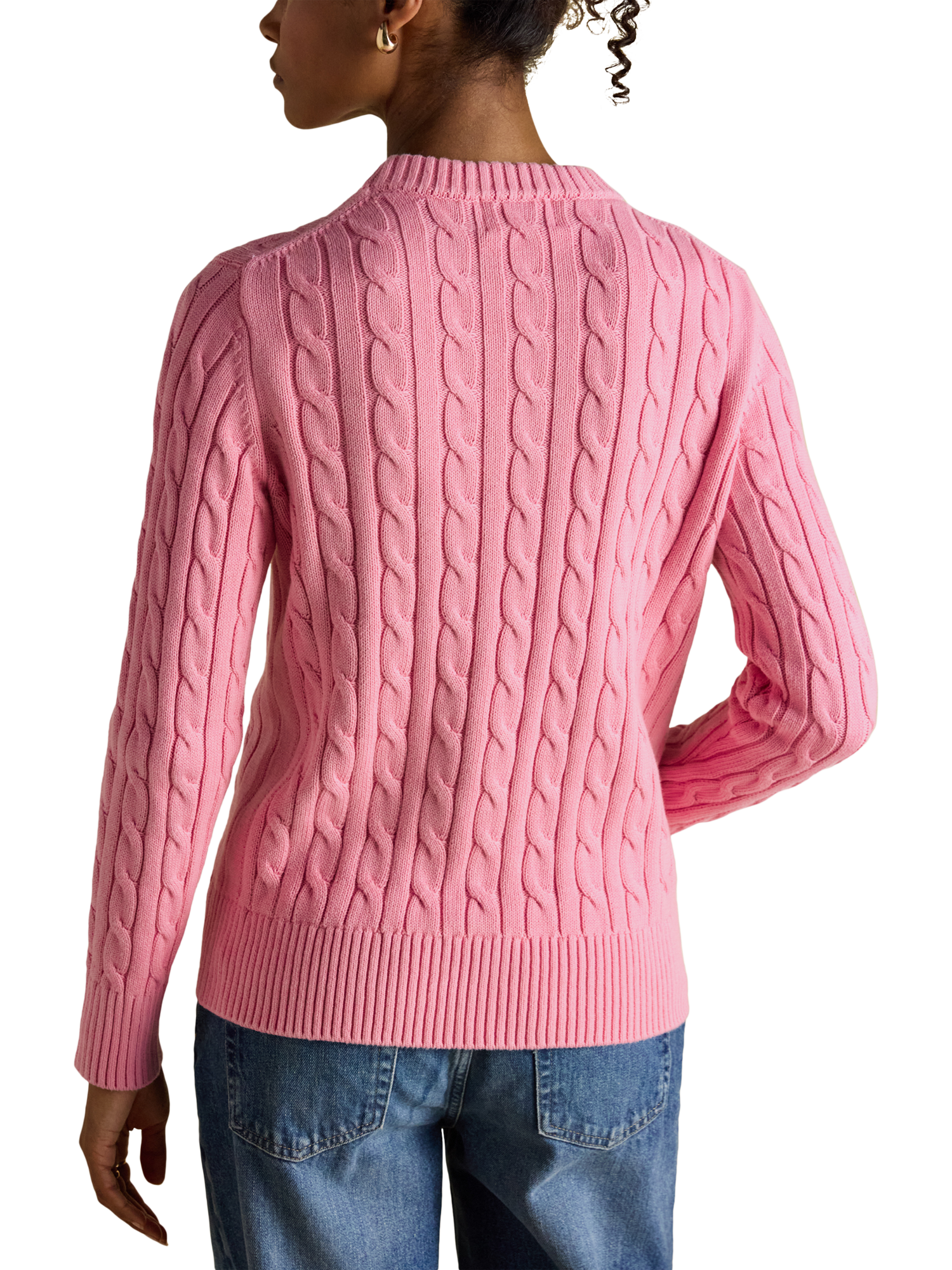 Product image 2 of 9, which shows Joules Crew Neck Cable Knit Jumper, Pink, 6