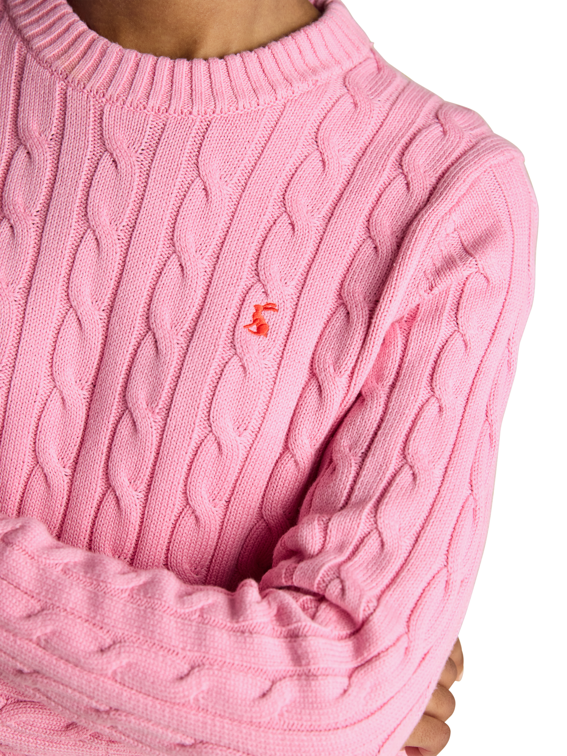 Product image 5 of 9, which shows Joules Crew Neck Cable Knit Jumper, Pink, 6