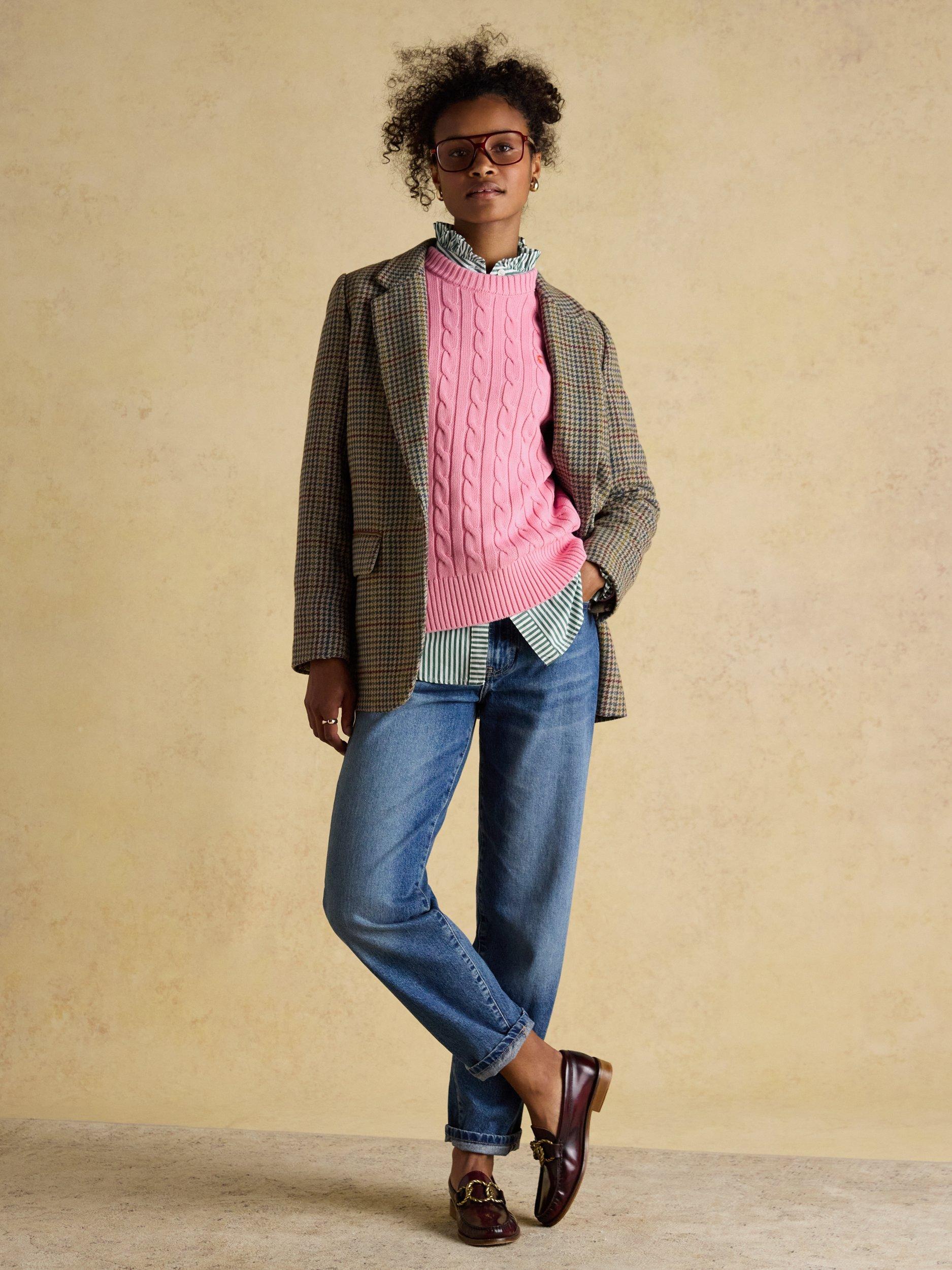 Product image 7 of 9, which shows Joules Crew Neck Cable Knit Jumper, Pink, 6