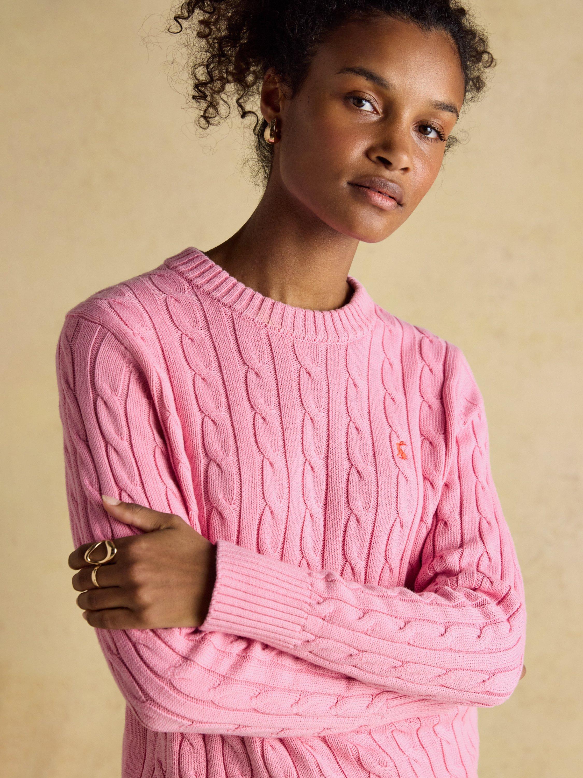 Product image 8 of 9, which shows Joules Crew Neck Cable Knit Jumper, Pink, 6