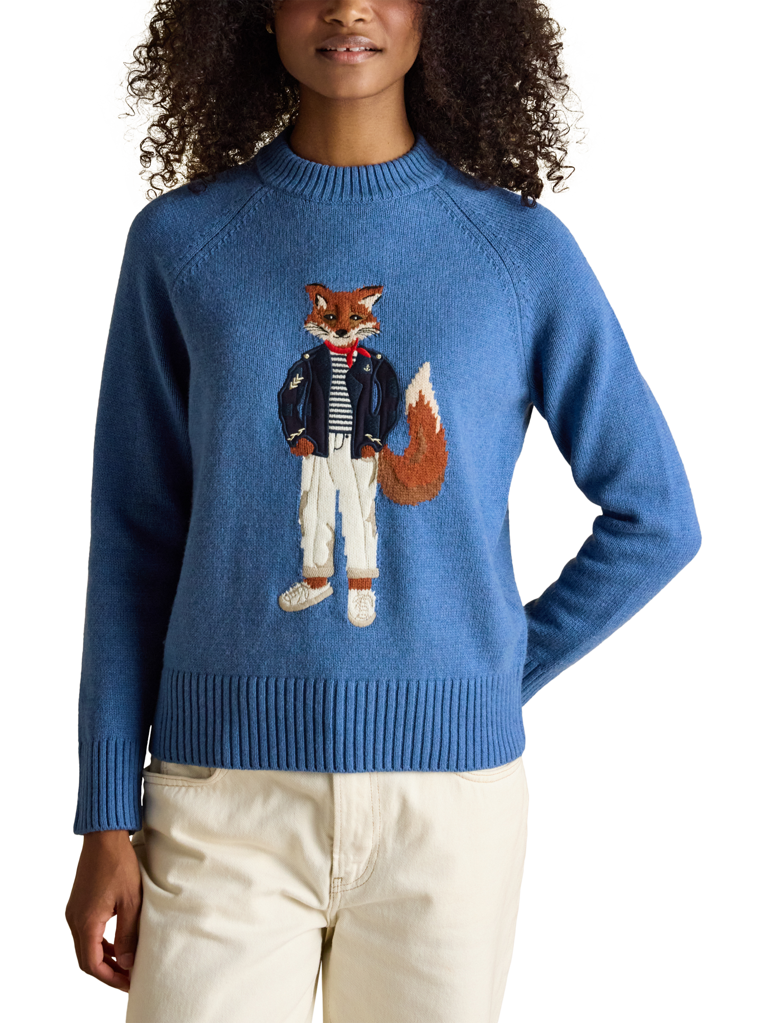 Product image 1 of 7, which shows Joules Jonty Intarsia Knitted Jumper, Blue, XS