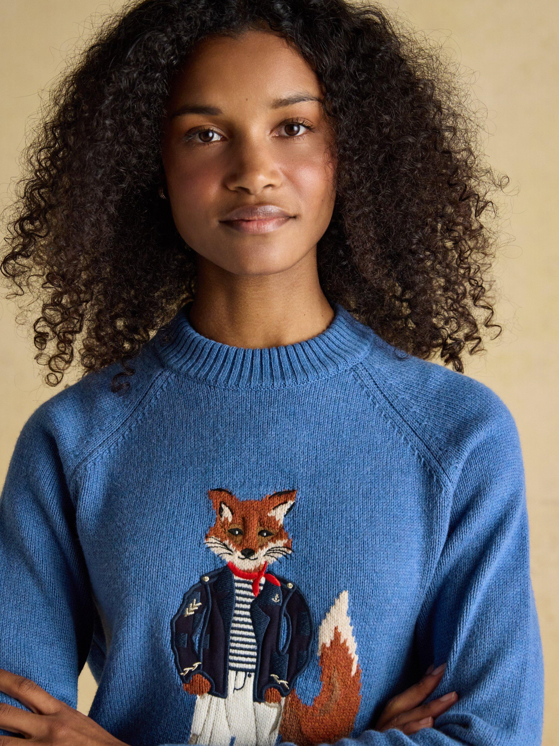 Product image 6 of 7, which shows Joules Jonty Intarsia Knitted Jumper, Blue, XS