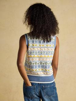 Joules Stripe Intarsia Knitted Vest Top, Cream/Blue - view 2, Cream/Blue