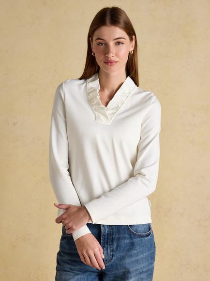 Joules Heidi Frill Neck Top, Cream, Cream