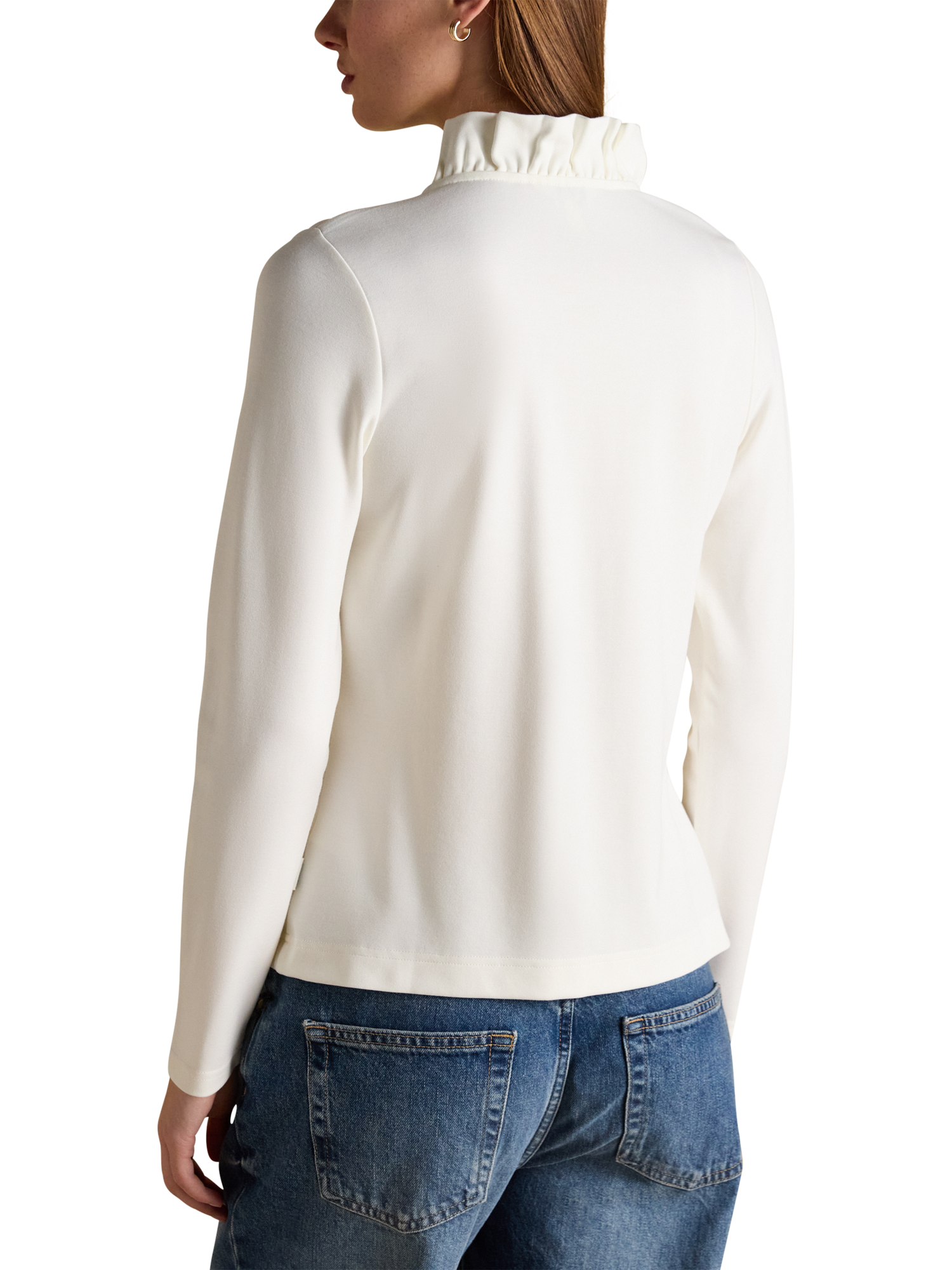 Product image 2 of 6, which shows Joules Heidi Frill Neck Top, Cream, 6