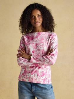 Joules Harbour Printed Boat Neck Top, Pink, Pink