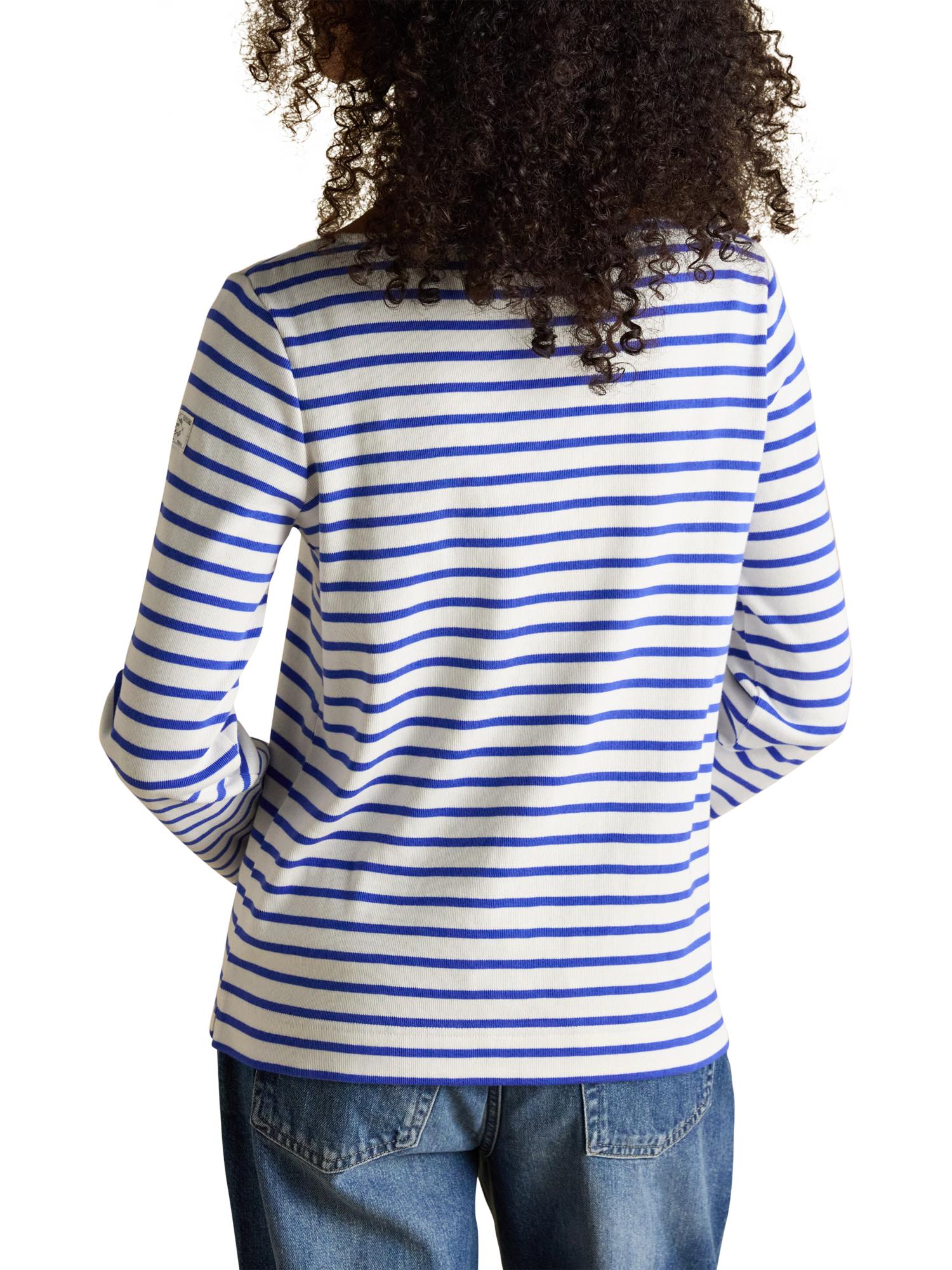 Product image 2 of 8, which shows Joules Harbour Breton Stripe Top, Cream/Blue, 6