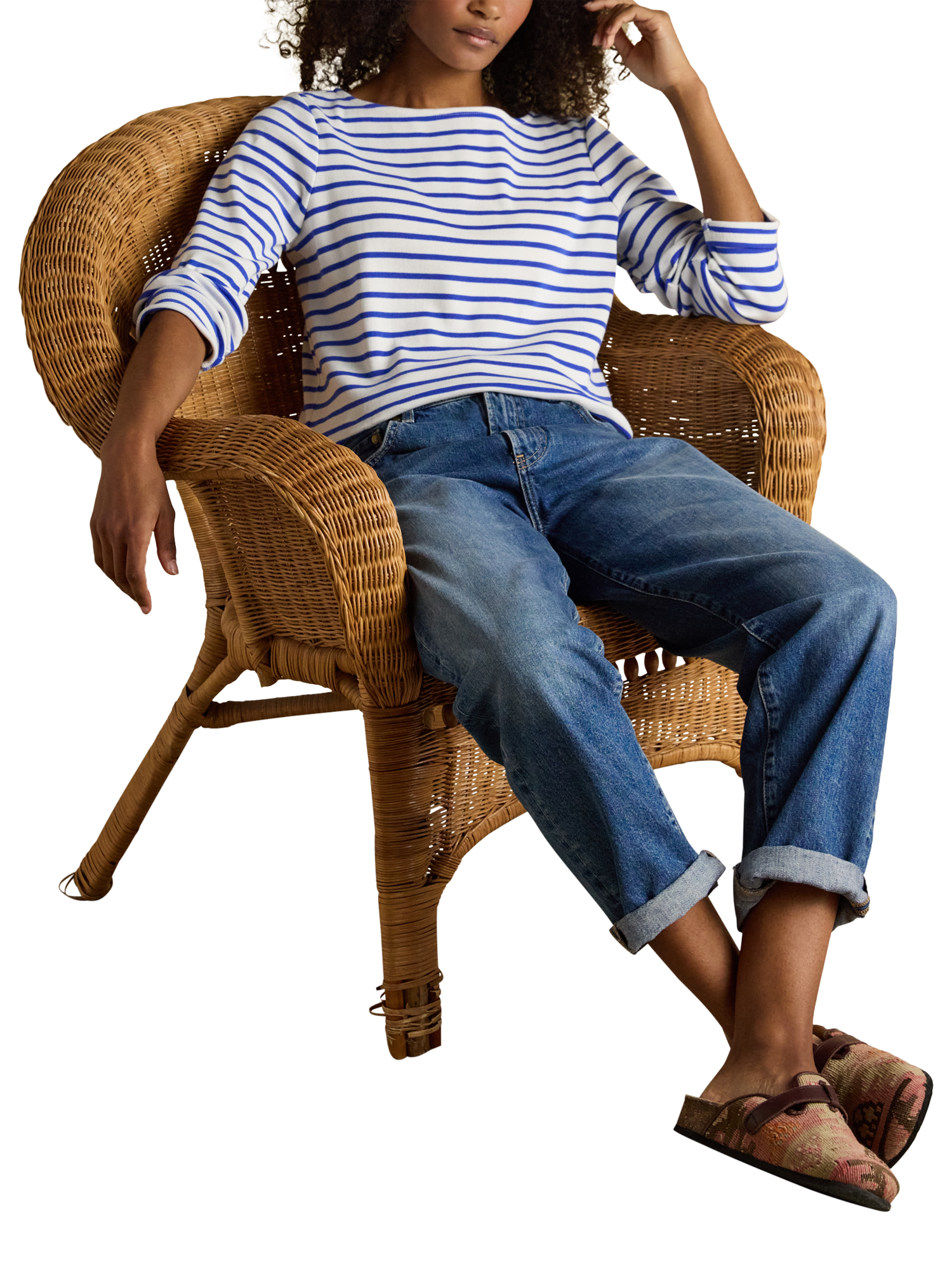 Product image 3 of 8, which shows Joules Harbour Breton Stripe Top, Cream/Blue, 6