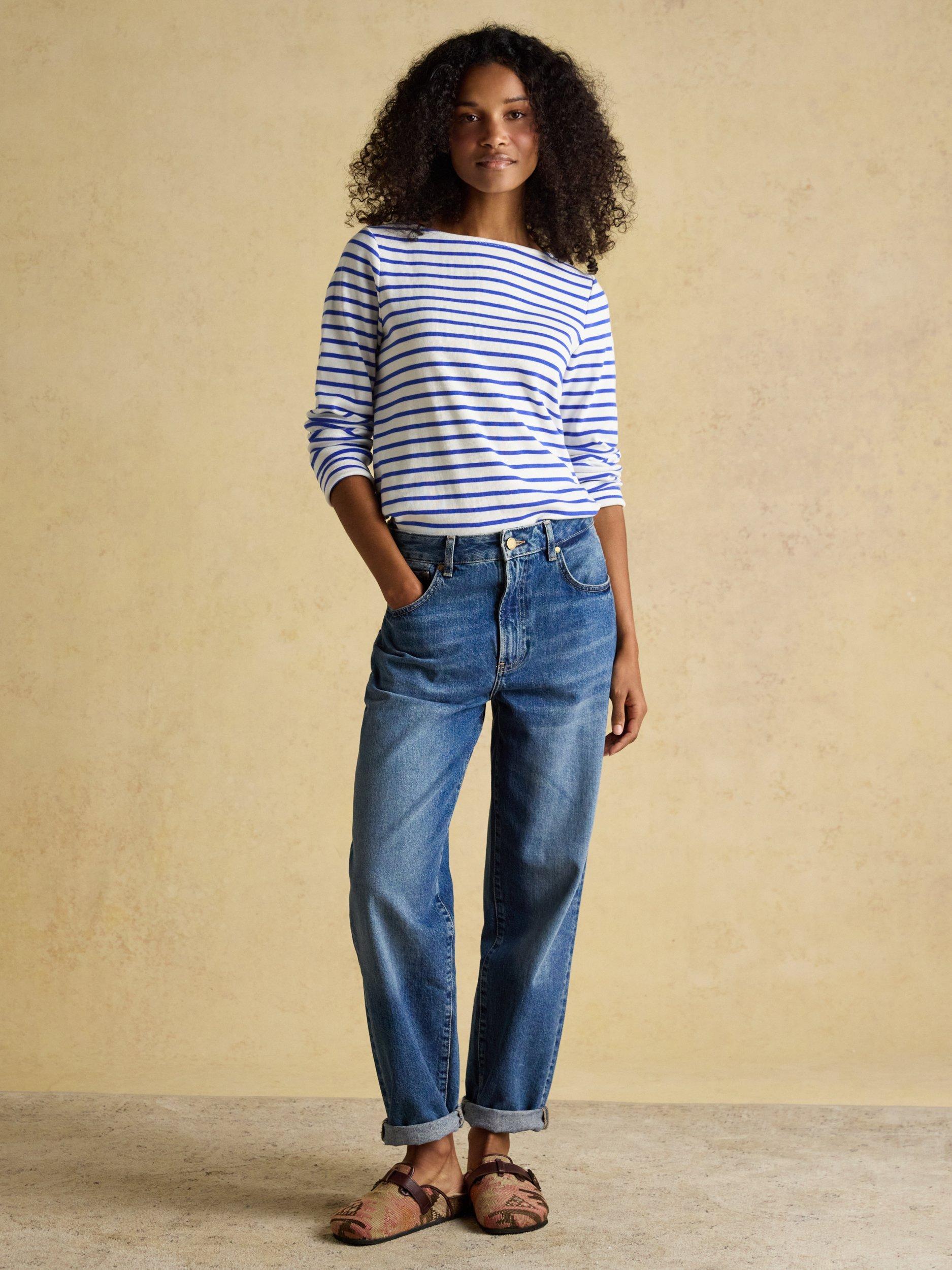 Product image 6 of 8, which shows Joules Harbour Breton Stripe Top, Cream/Blue, 6