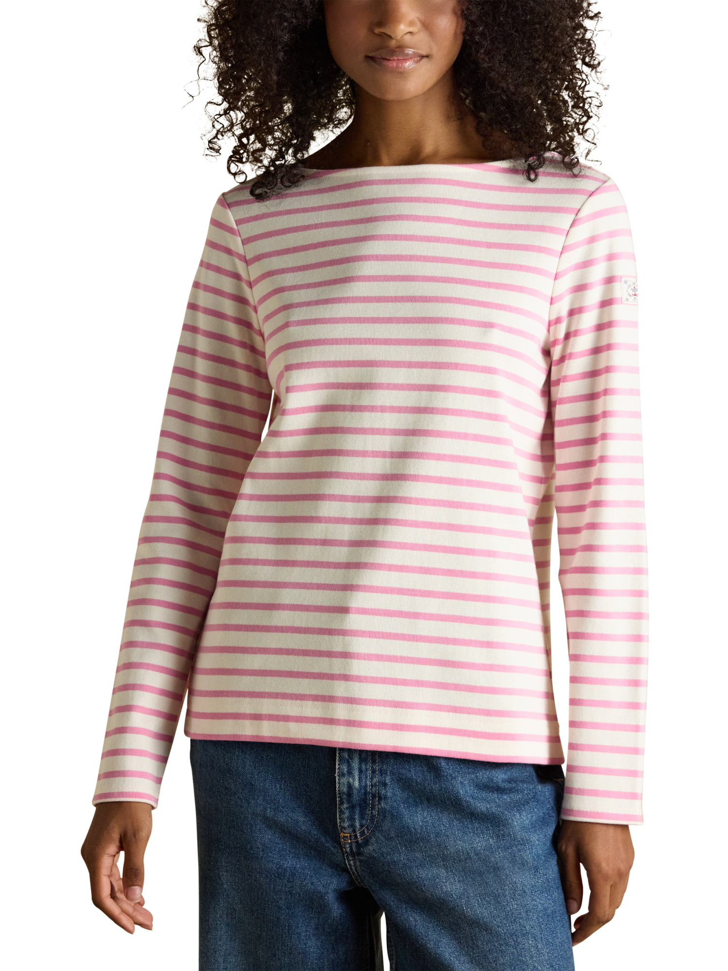 Product image 1 of 8, which shows Joules Harbour Breton Stripe Top, Pink, 6