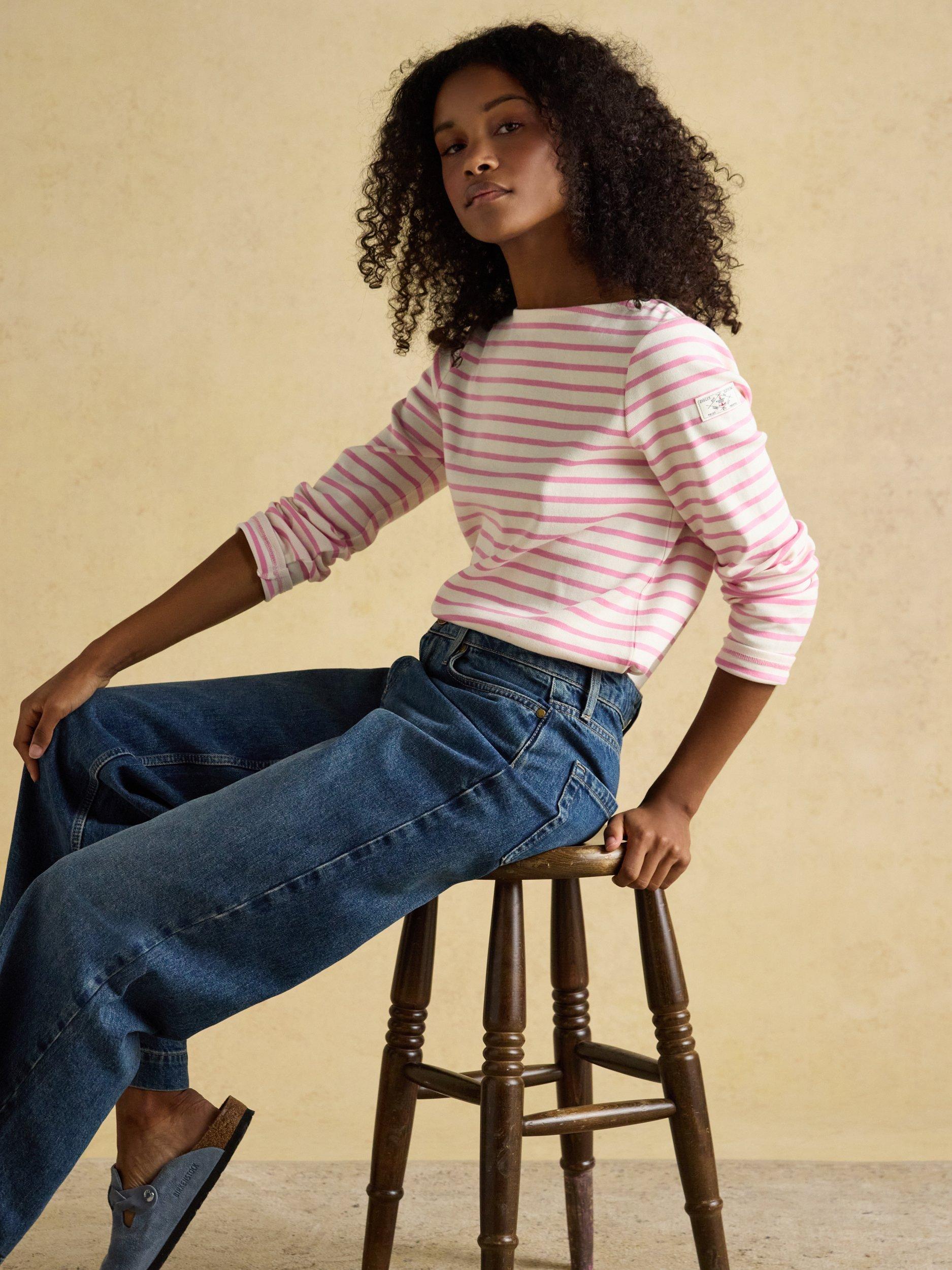 Product image 7 of 8, which shows Joules Harbour Breton Stripe Top, Pink, 6