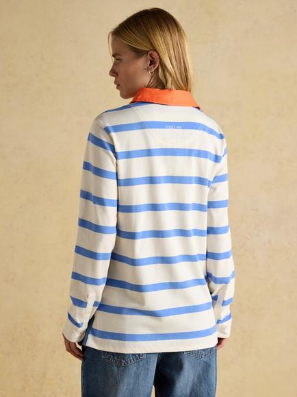 Joules Falmouth Jonty Stripe Rugby Shirt, Blue/White - view 2, Blue/White