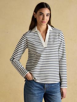 Joules Tallie Stripe Collared Sweatshirt, Navy/Cream, Navy/Cream