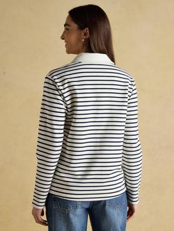 Joules Tallie Stripe Collared Sweatshirt, Navy/Cream - view 2, Navy/Cream