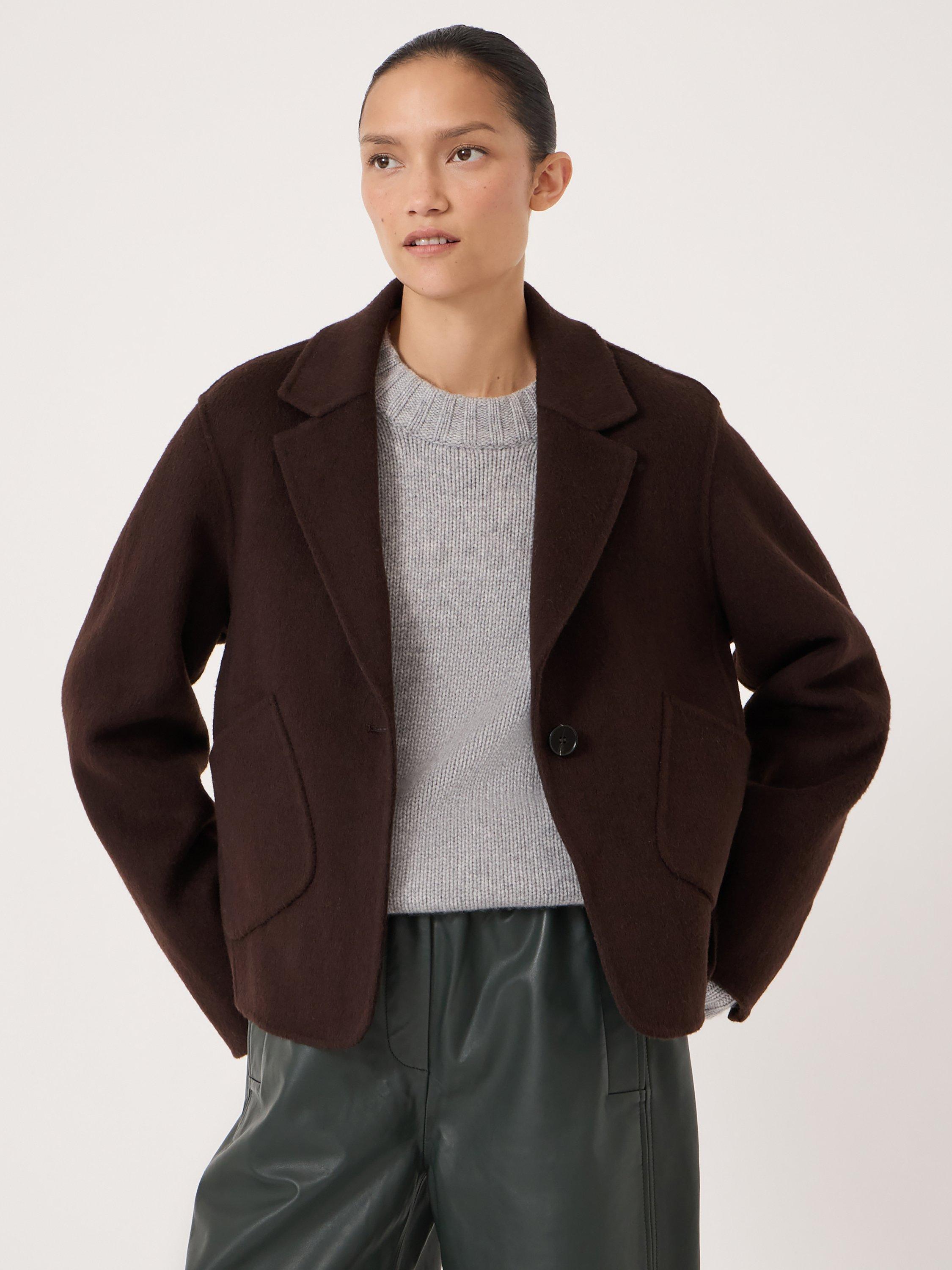 Product image 1 of 5, which shows HUSH Mina Pure Wool Double Faced Blazer, Chocolate Brown, L-XL