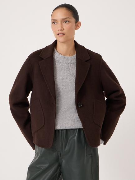 HUSH Mina Pure Wool Blazer, Pale Pink, Chocolate Brown