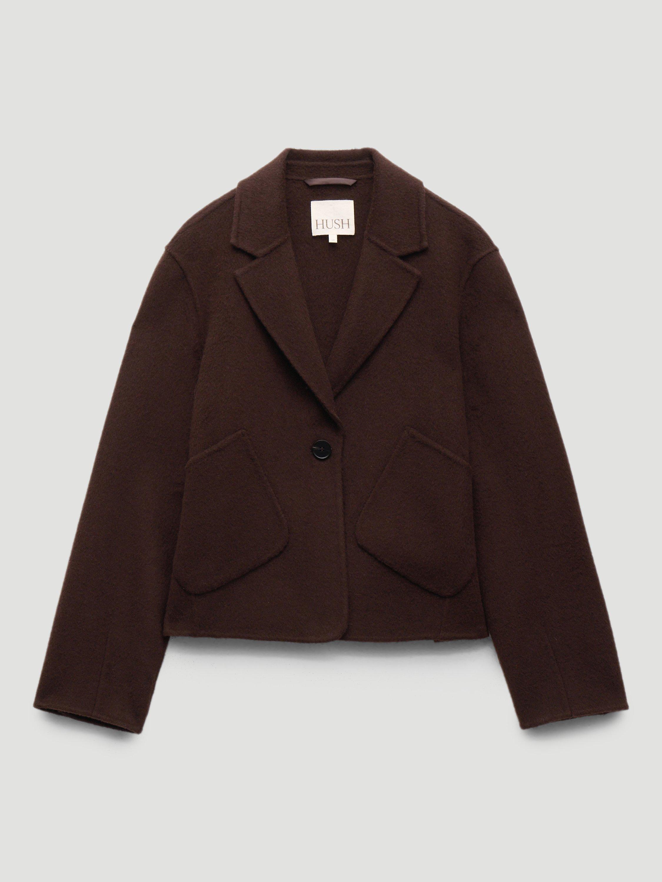 Product image 4 of 5, which shows HUSH Mina Pure Wool Double Faced Blazer, Chocolate Brown, L-XL