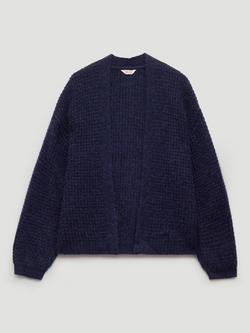 HUSH Waffle Open Neck Wool Rich Cardigan, Dark Navy, Dark Navy