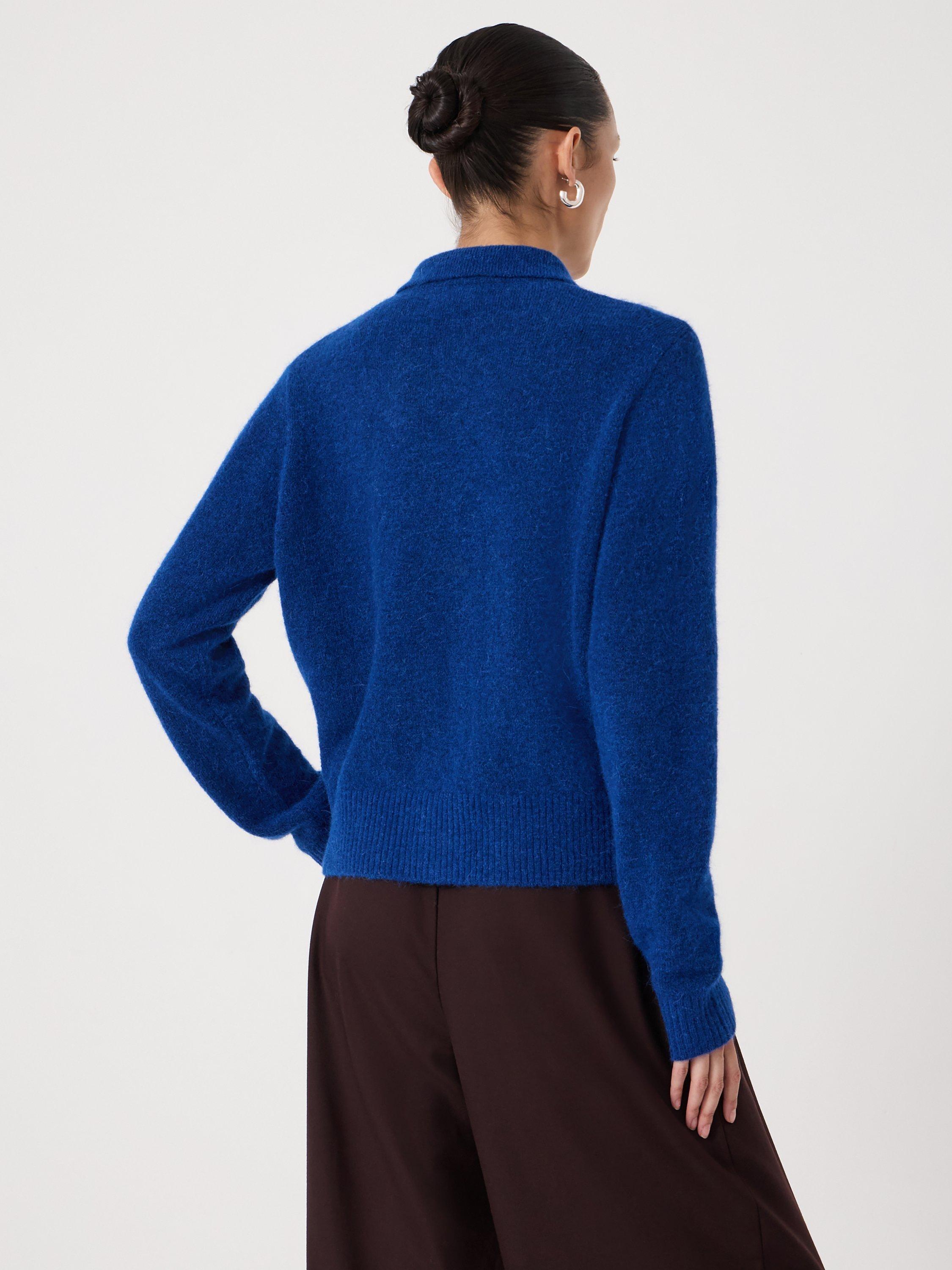 Product image 3 of 5, which shows HUSH Cedar Collar Detail Wool Rich Cardigan, Deep Blue, L-XL
