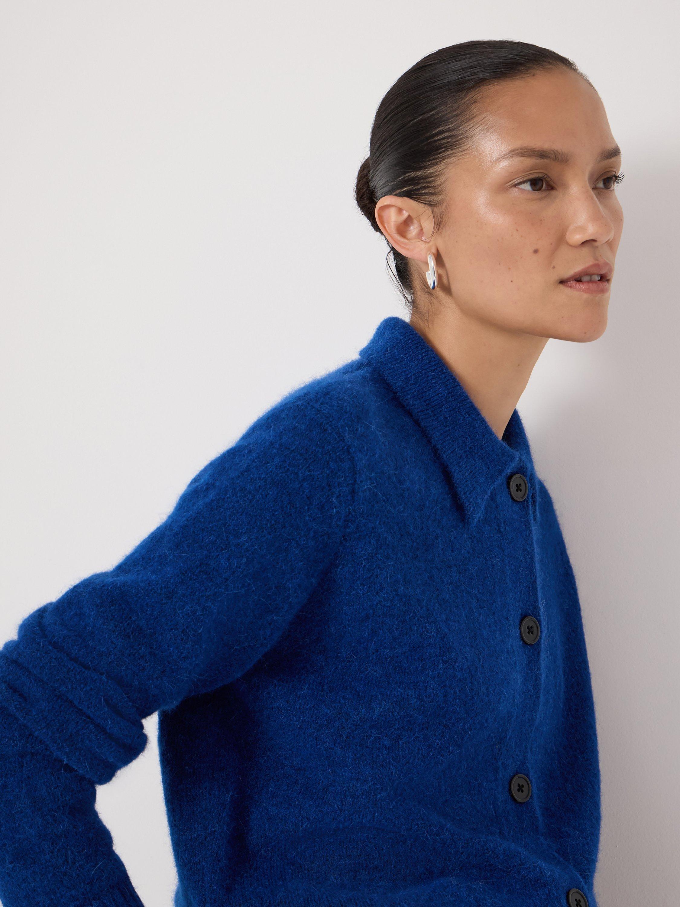 Product image 5 of 5, which shows HUSH Cedar Collar Detail Wool Rich Cardigan, Deep Blue, L-XL