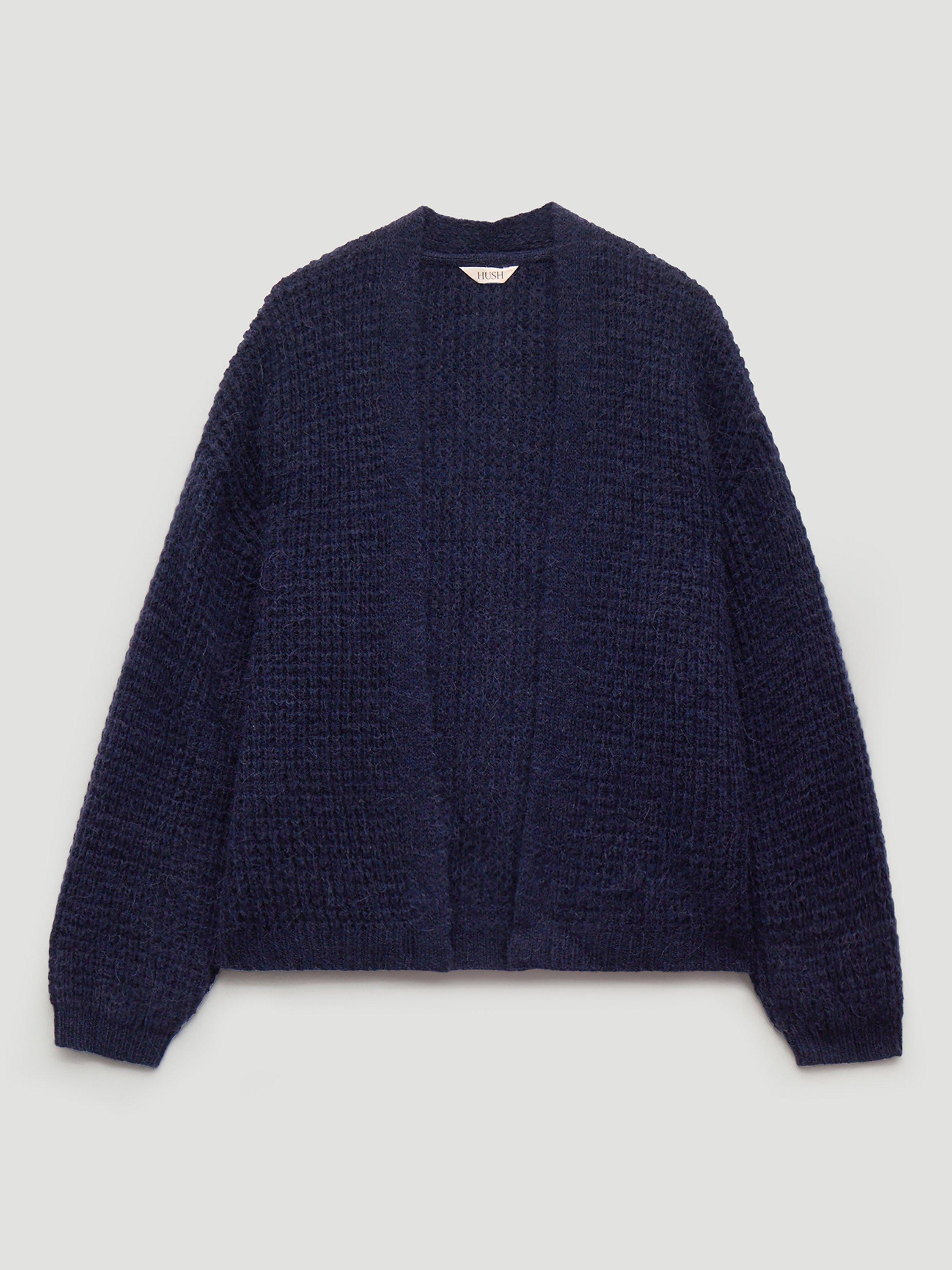 Product image 1 of 1, which shows HUSH Waffle Open Neck Wool Rich Cardigan, Dark Navy, L-XL