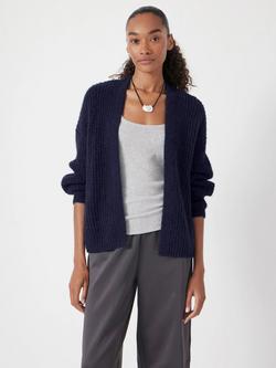 HUSH Waffle Open Neck Wool Rich Cardigan, Dark Navy, Dark Navy